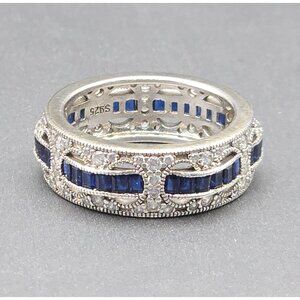 Joancee Sterling Silver Blue & Clear Sapphire Woven Eternity Band Ring Size 5.75